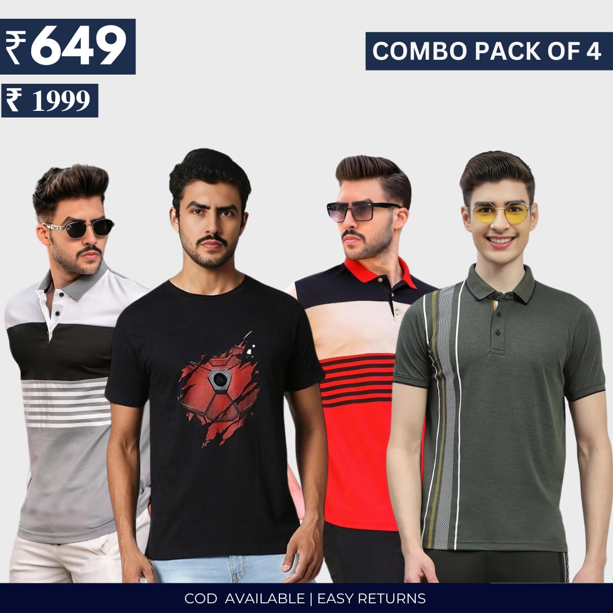 Combo Pack Of 4|Men's Style & Comfort Premium T-Shirts | Half Sleeves
