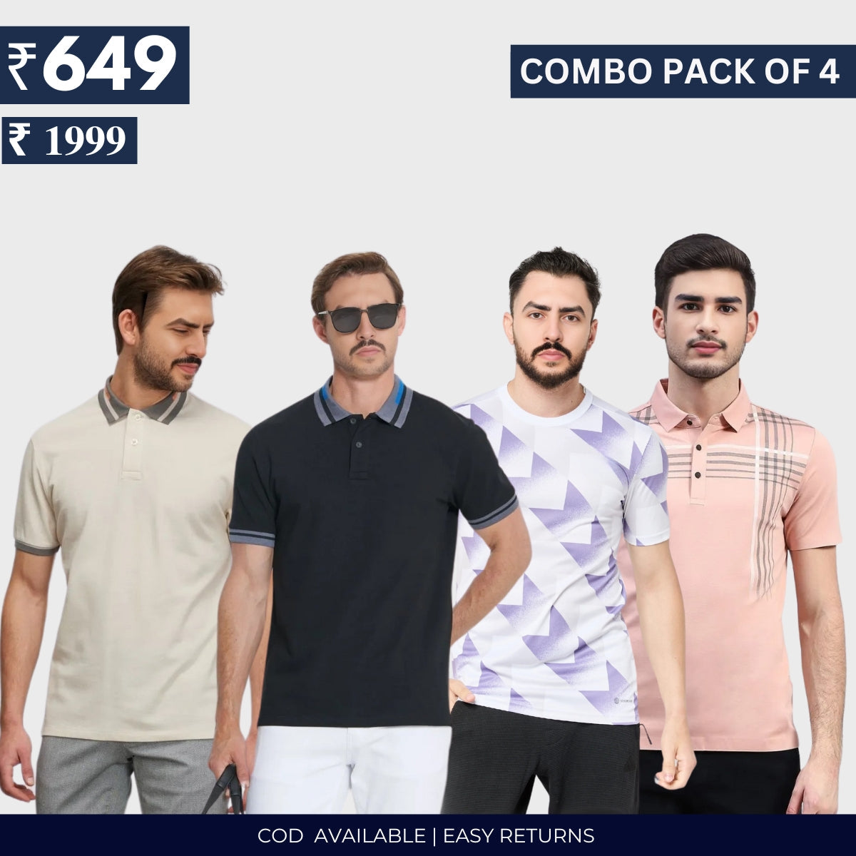 Combo Pack Of 4|Men's Style & Comfort Premium T-Shirts | Half Sleeves
