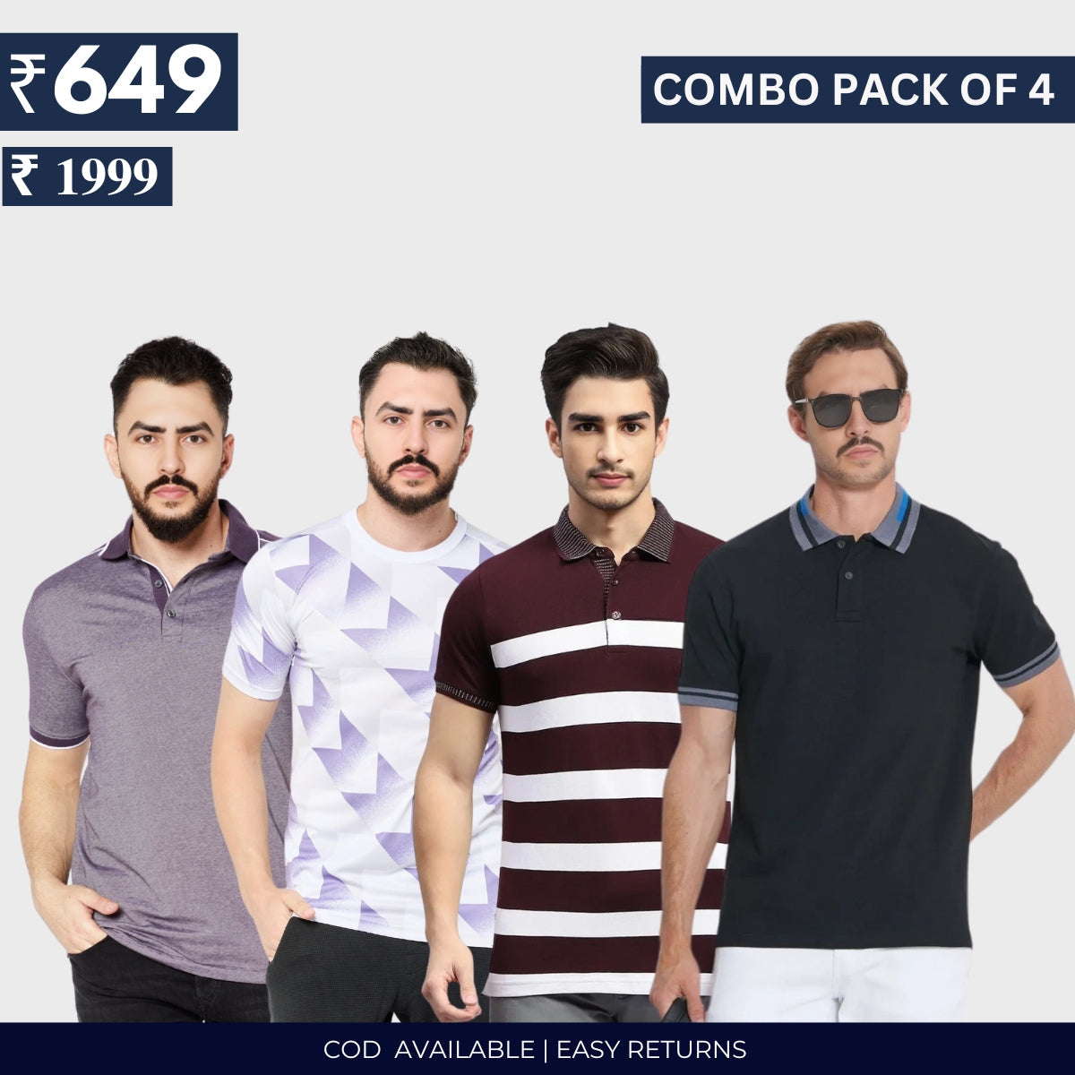 Combo Pack Of 4|Men's Style & Comfort Premium T-Shirts | Half Sleeves