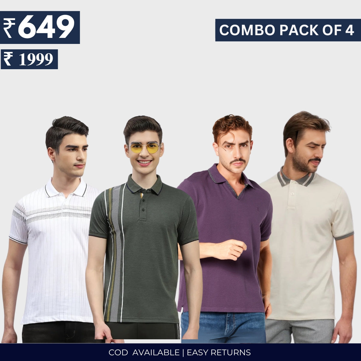 Combo Pack Of 4|Men's Style & Comfort Premium T-Shirts | Half Sleeves