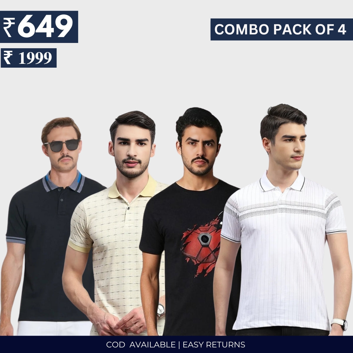 Combo Pack Of 4|Men's Style & Comfort Premium T-Shirts | Half Sleeves