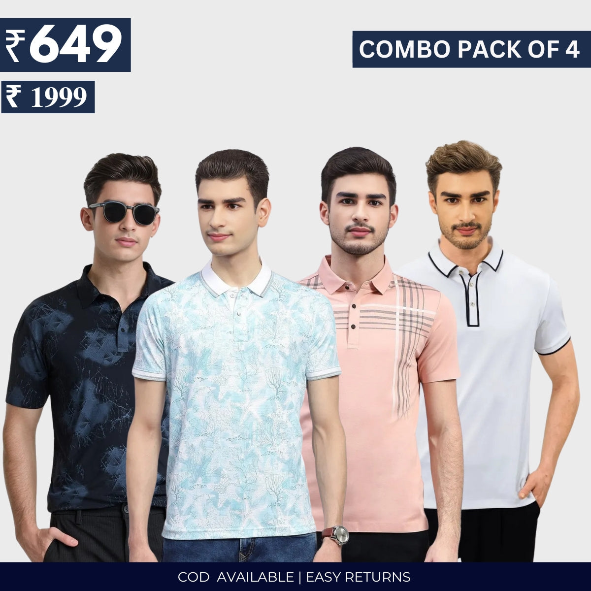Combo Pack Of 4|Men's Style & Comfort Premium T-Shirts | Half Sleeves