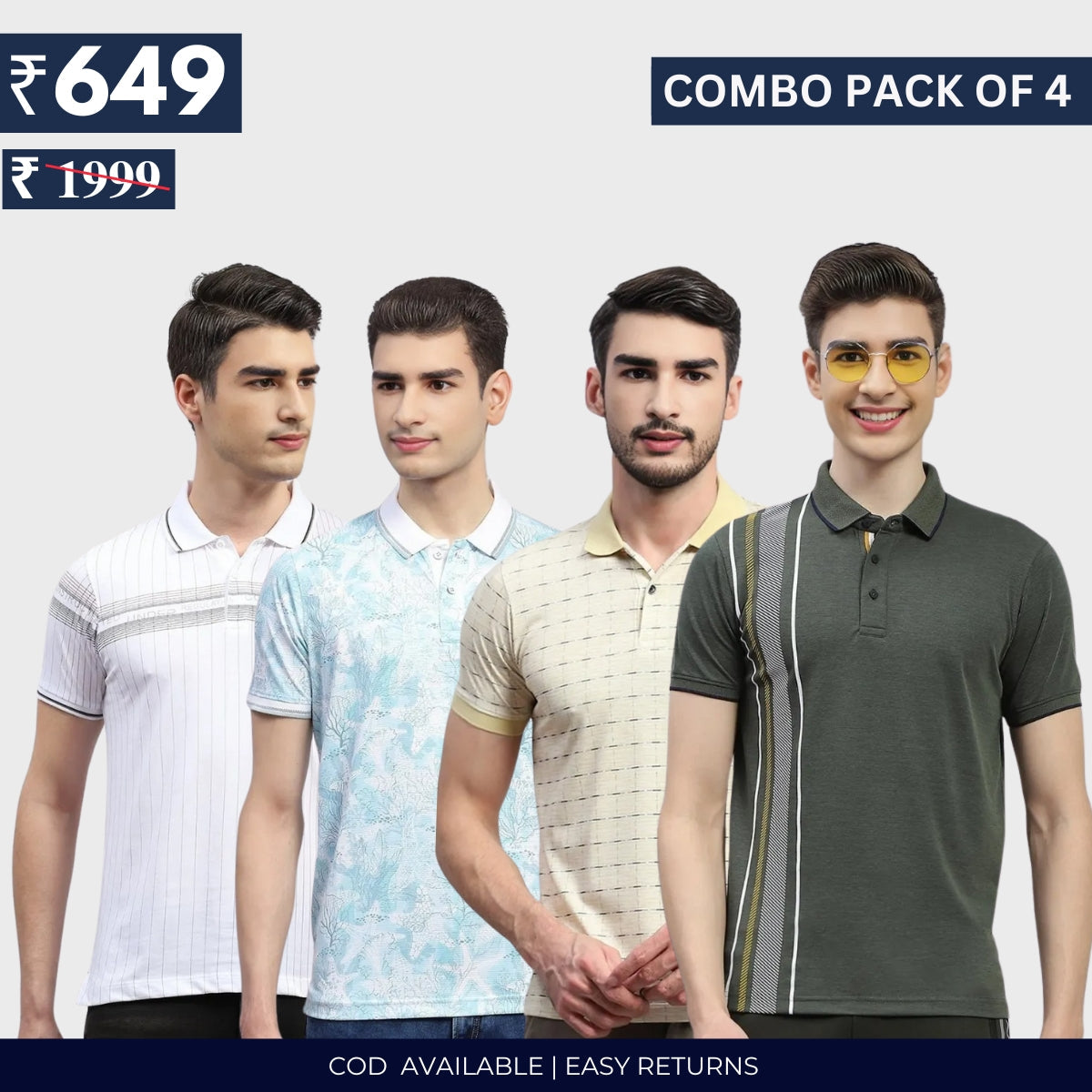 Combo Pack Of 4|Men's Style & Comfort Premium T-Shirts | Half Sleeves