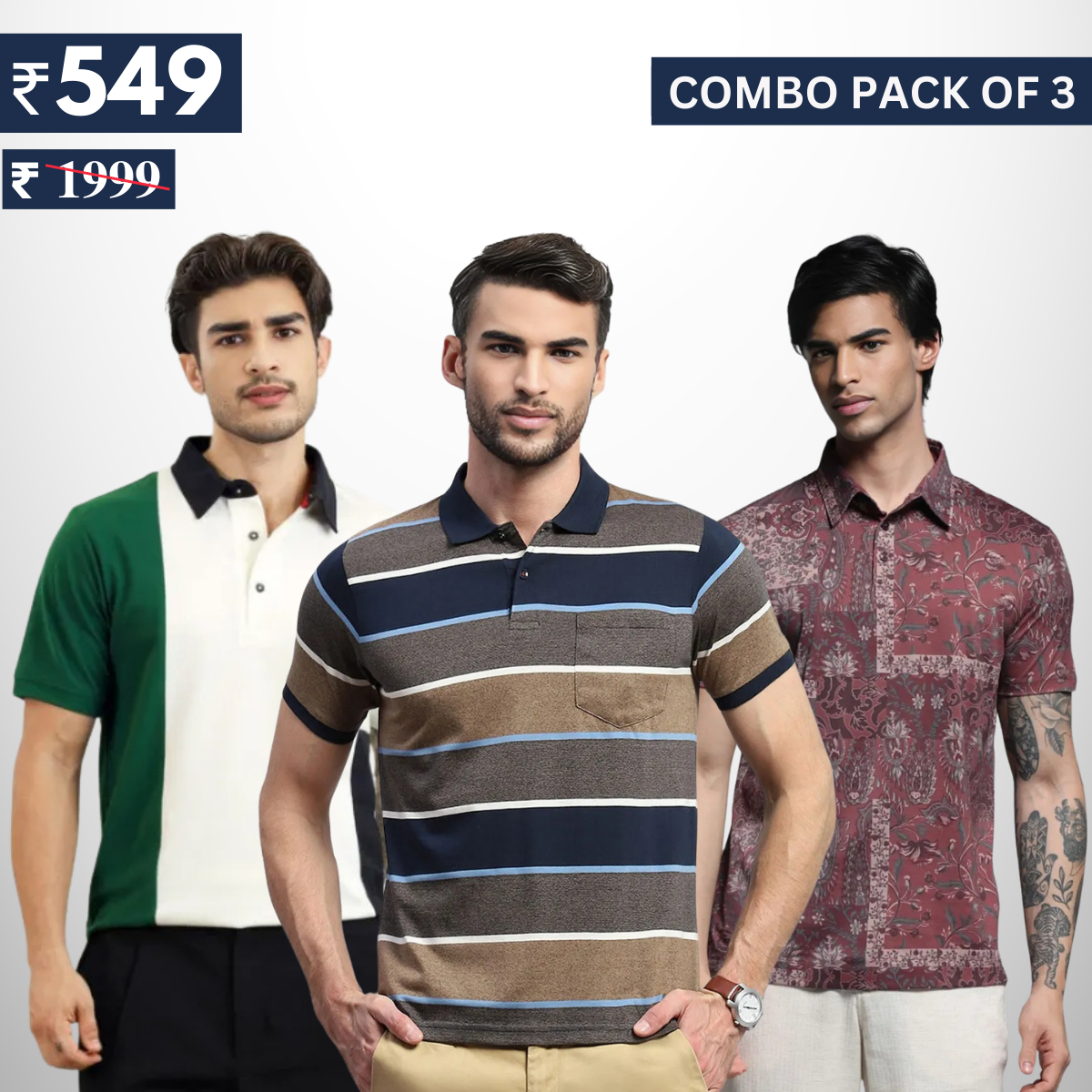 Men's Polo T-Shirts : Stylish & Comfortable V| Combo Pack Of 3