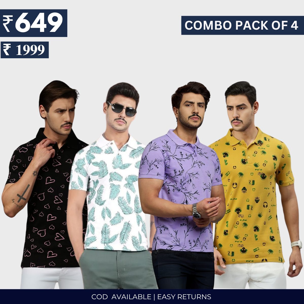 Combo Pack Of 4|Men's Style & Comfort Premium T-Shirts | Half Sleeves
