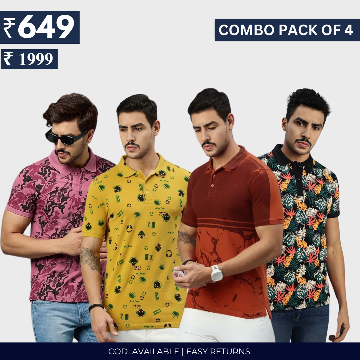 Combo Pack Of 4|Men's Style & Comfort Premium T-Shirts | Half Sleeves