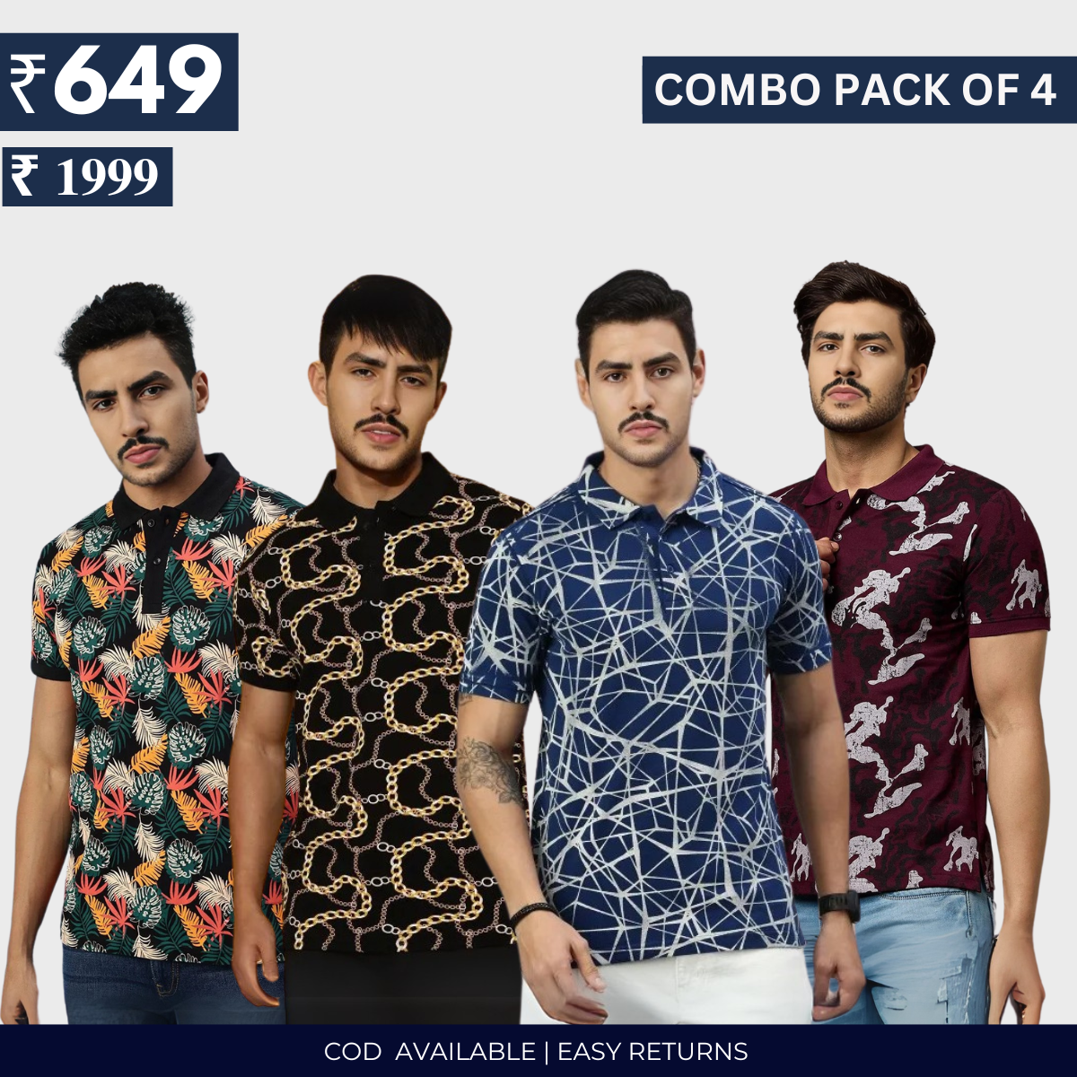 Combo Pack Of 4|Men's Style & Comfort Premium T-Shirts | Half Sleeves