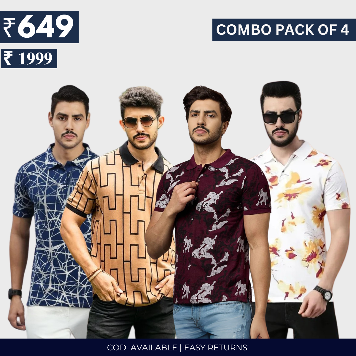 Combo Pack Of 4|Men's Style & Comfort Premium T-Shirts | Half Sleeves