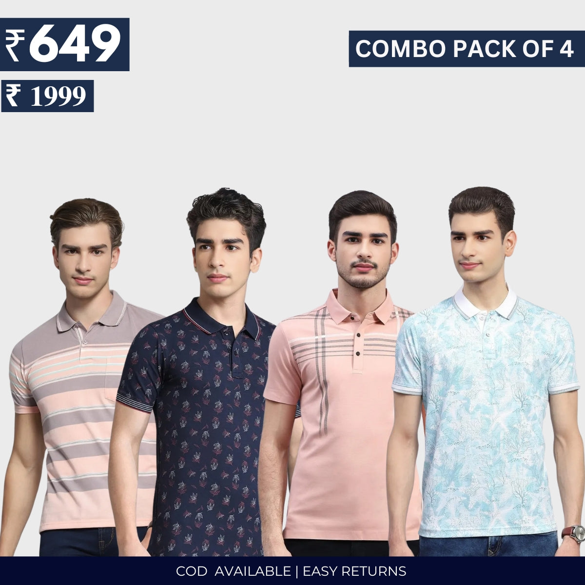 Combo Pack Of 4|Men's Style & Comfort Premium T-Shirts | Half Sleeves