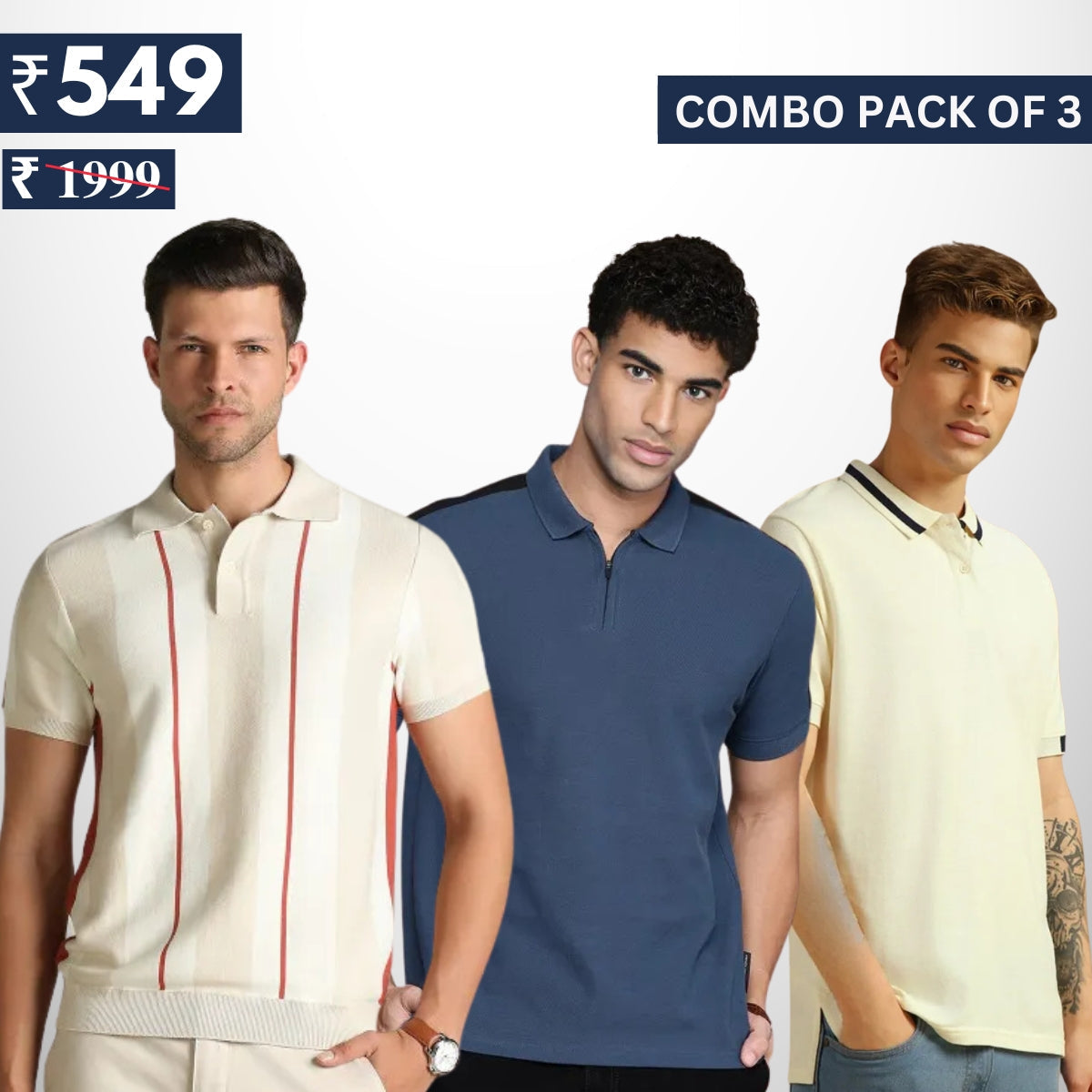 Men's Polo T-Shirts | Stylish & Comfortable | Combo Pack Of 3