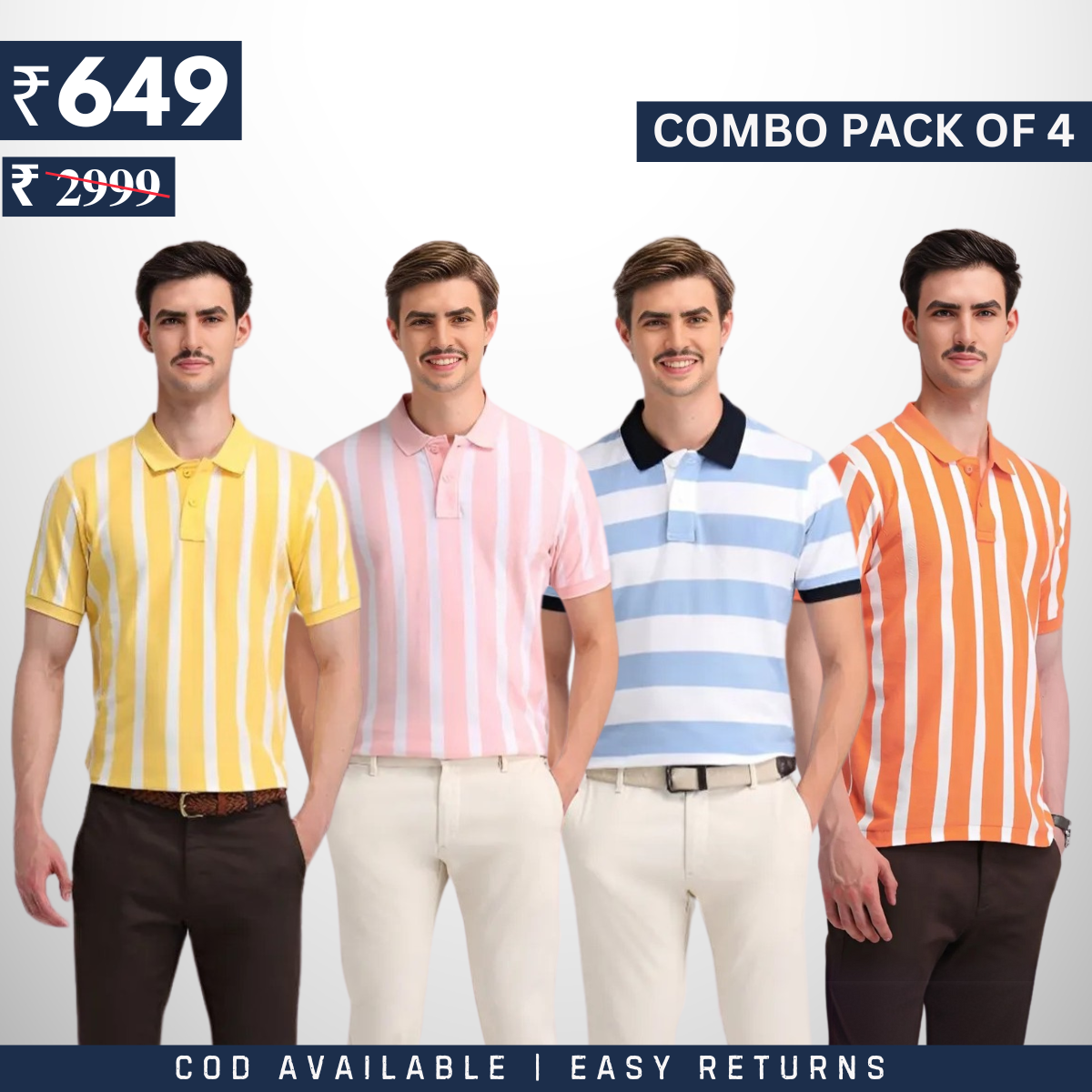 Combo Pack Of 4 | Men's Style & Comfort Premium T-Shirts | Half Sleeves |