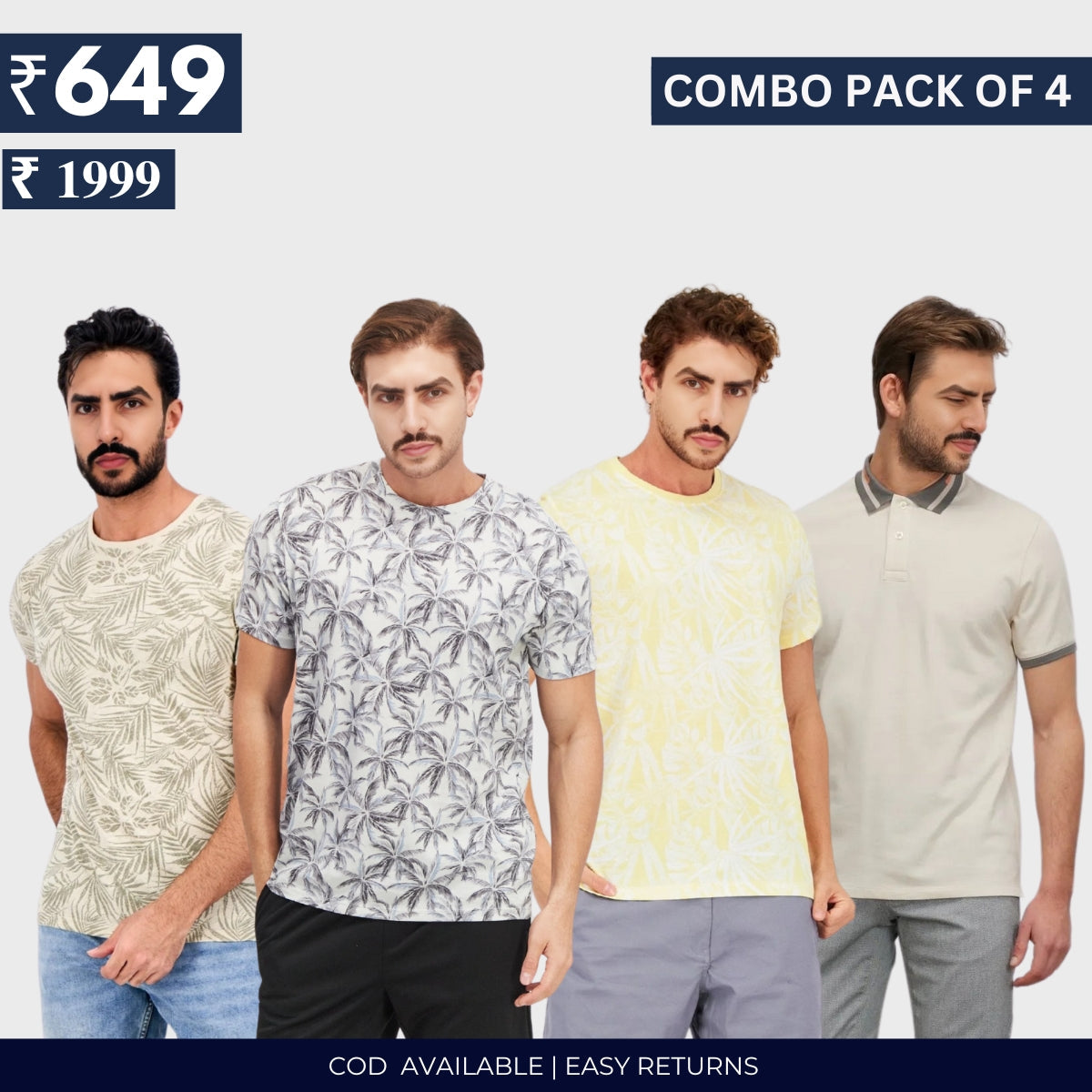 Combo Pack Of 4|Men's Style & Comfort Premium T-Shirts | Half Sleeves