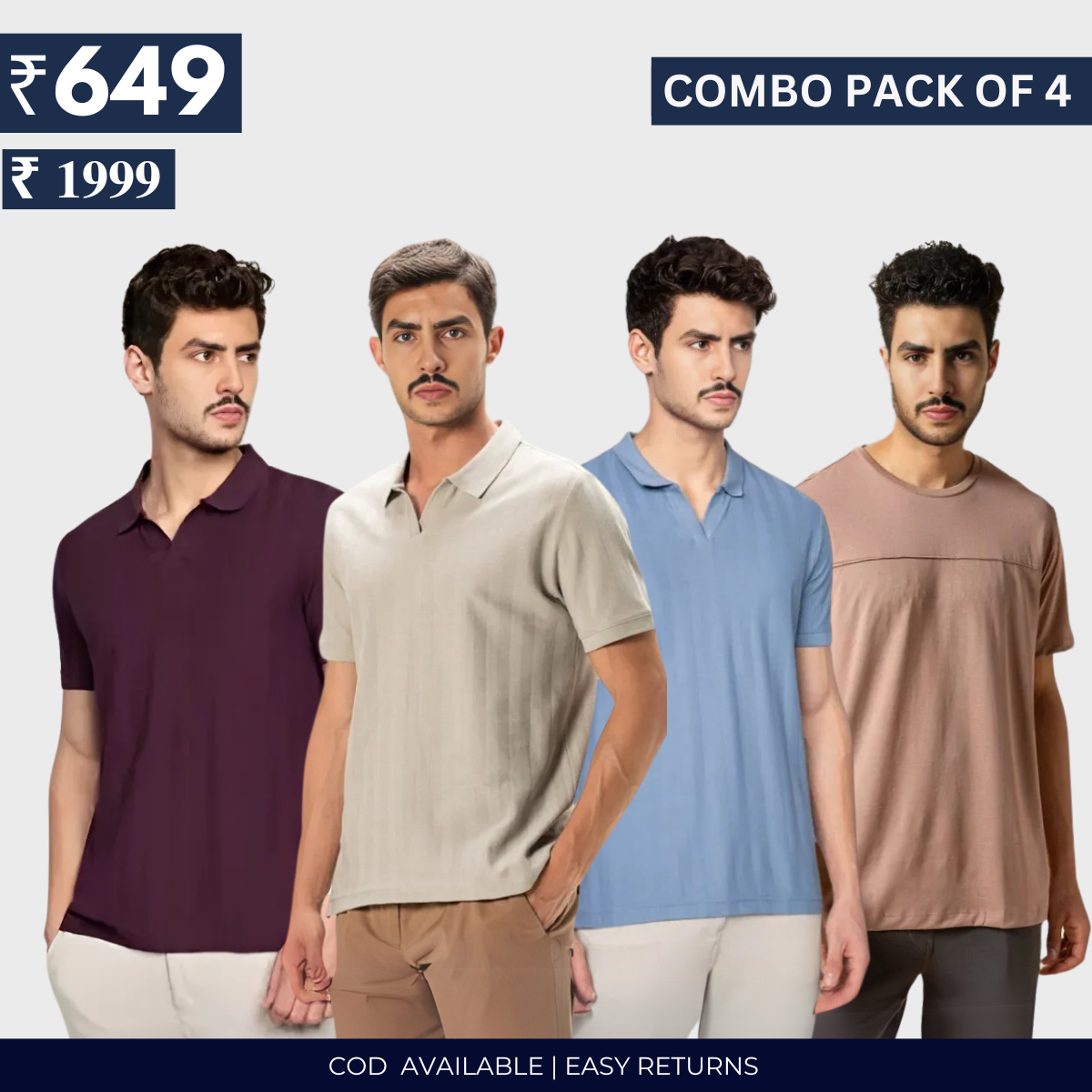 Combo Pack Of 4|Men's Style & Comfort Premium T-Shirts | Half Sleeves