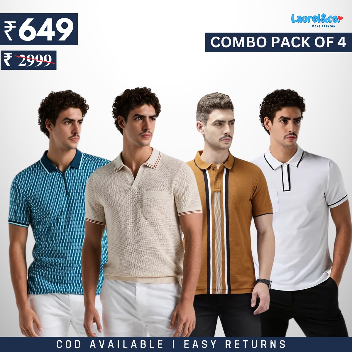 Combo Pack Of 4 | Men's Style & Comfort Premium T-Shirts | Half  Sleeves |
