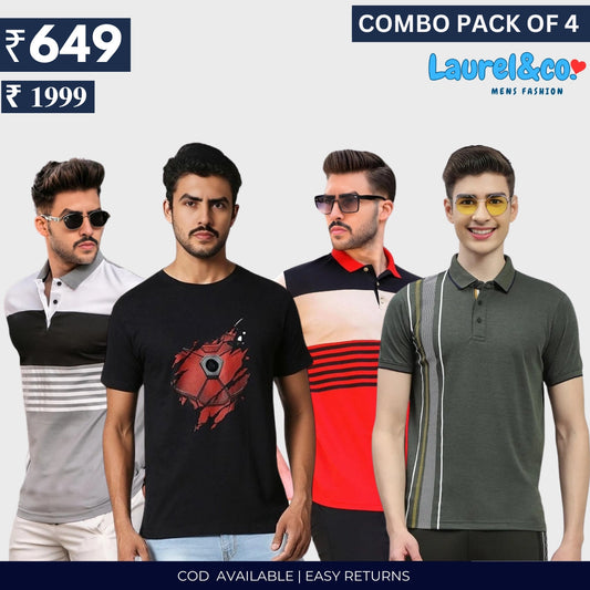 Combo Pack Of 4|Men's Style & Comfort Premium T-Shirts | Half Sleeves