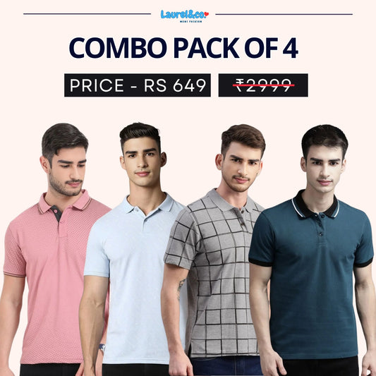 Combo Pack Of 4 | Men's Style & Comfort Premium T-Shirts | Half Sleeves
