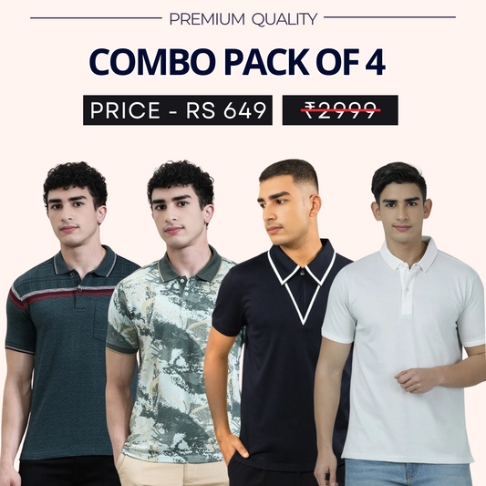Combo Pack Of 4 | Men's Style & Comfort Premium T-Shirts | Half Sleeves