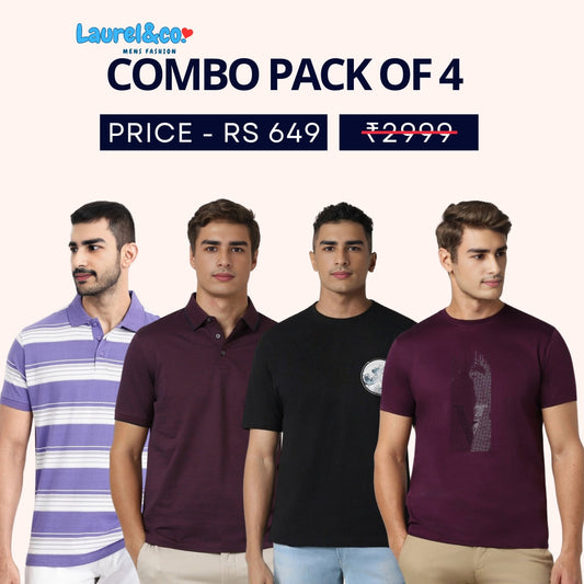 Combo Pack Of 4|Men's Style & Comfort Premium T-Shirts | Half Sleeves