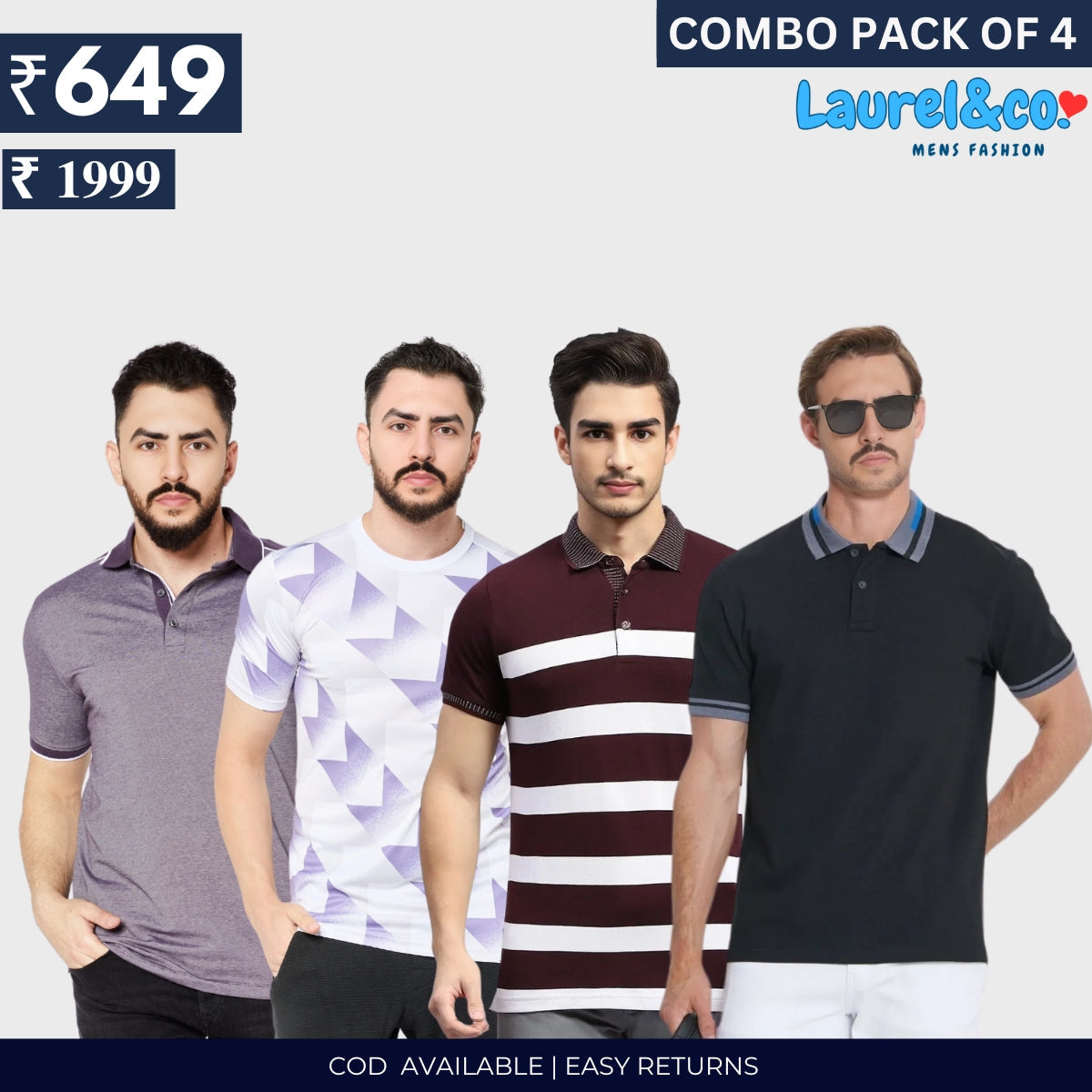 Combo Pack Of 4|Men's Style & Comfort Premium T-Shirts | Half Sleeves