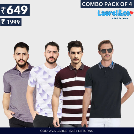 Combo Pack Of 4|Men's Style & Comfort Premium T-Shirts | Half Sleeves