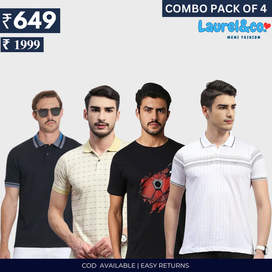 Combo Pack Of 4|Men's Style & Comfort Premium T-Shirts | Half Sleeves