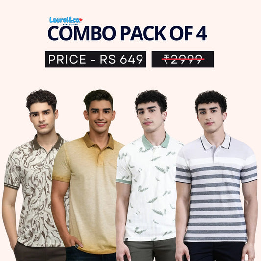 Combo Pack Of 4 | Men's Style & Comfort Premium T-Shirts | Half Sleeves