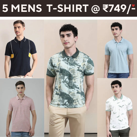 Style with a 5-Pack of Premium Half -Sleeve T-Shirts for Men