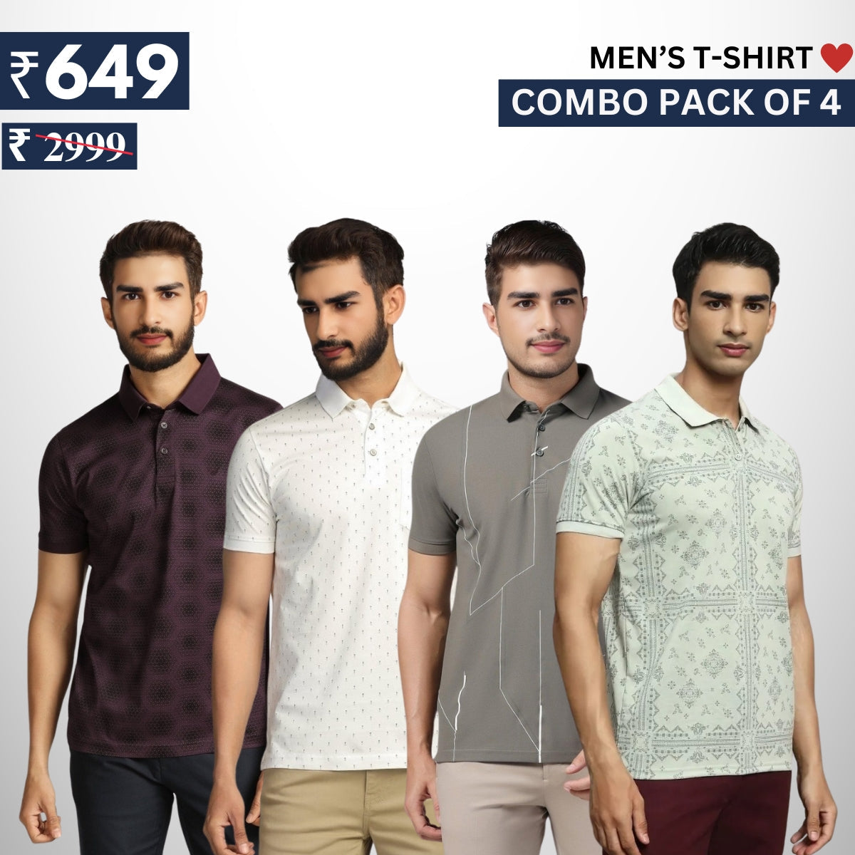 Combo Pack Of 4 | Men's Style & Comfort Premium T-Shirts | Half Sleeves