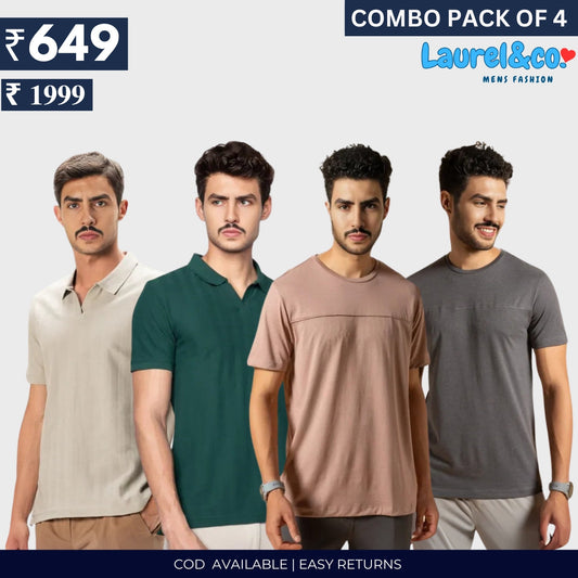 Combo Pack Of 4|Men's Style & Comfort Premium T-Shirts | Half Sleeves