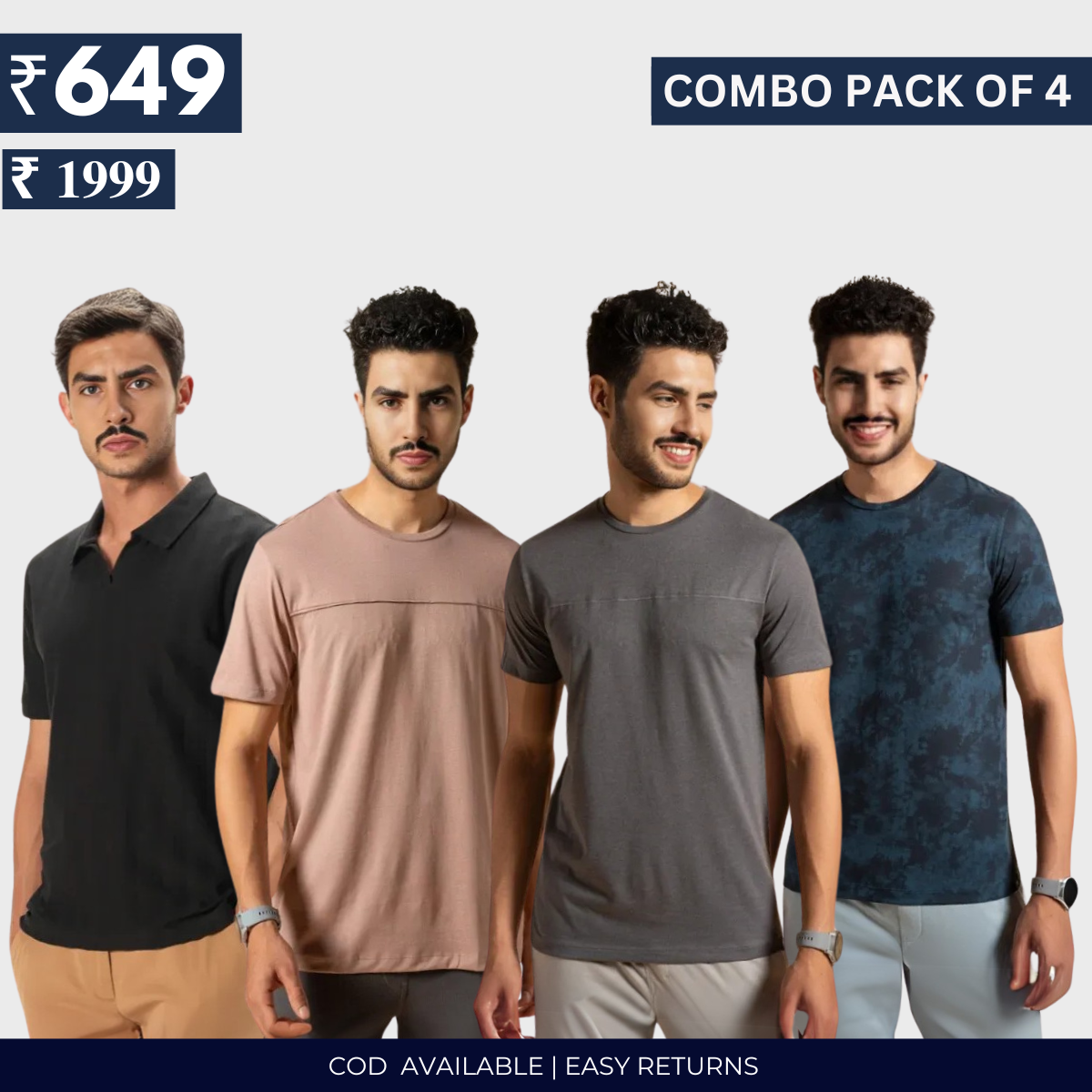 Combo Pack Of 4|Men's Style & Comfort Premium T-Shirts | Half Sleeves