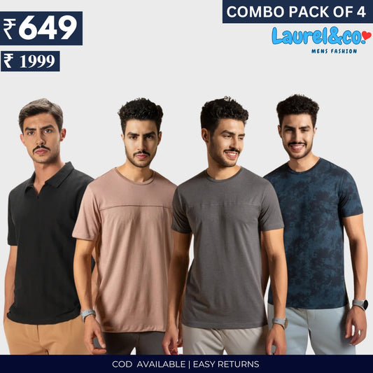 Combo Pack Of 4|Men's Style & Comfort Premium T-Shirts | Half Sleeves