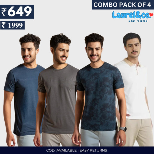 Combo Pack Of 4|Men's Style & Comfort Premium T-Shirts | Half Sleeves