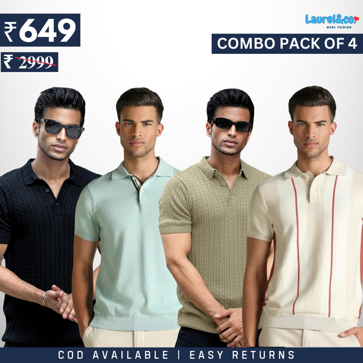 Men's Style & Comfort Premium T-Shirts V | Half Sleeves | Combo Pack Of 4