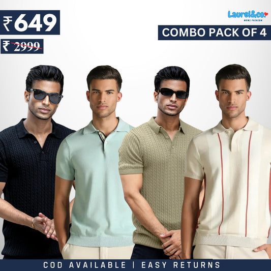Men's Style & Comfort Premium T-Shirts V | Half Sleeves | Combo Pack Of 4