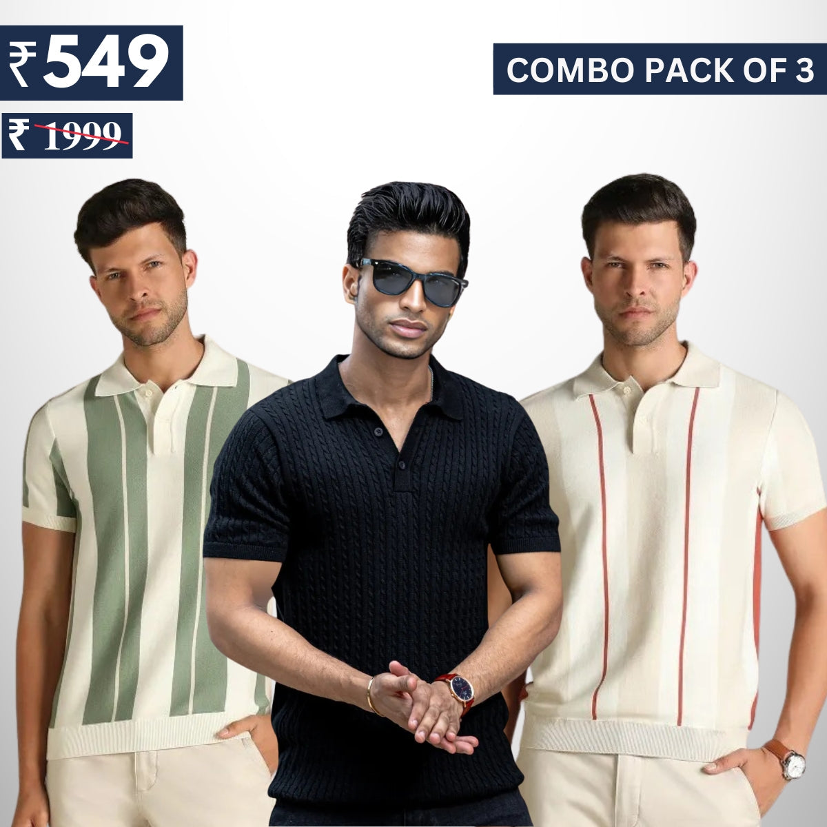 Men's Polo T-Shirts | Stylish & Comfortable | Combo Pack Of 3