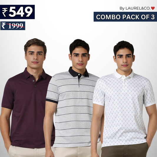 Combo Pack Of 3 | Men's Polo T-Shirts | Stylish & Comfortable