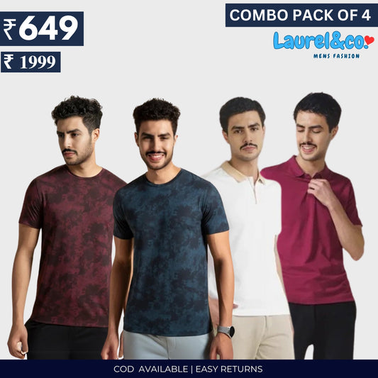 Combo Pack Of 4|Men's Style & Comfort Premium T-Shirts | Half Sleeves