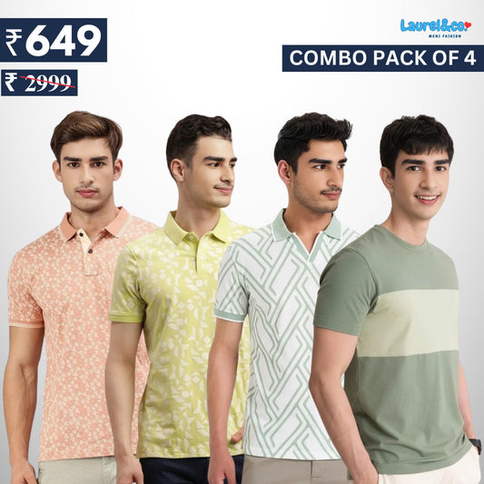 Combo Pack Of 4 | Men's Style & Comfort Premium T-Shirts | Half Sleeves