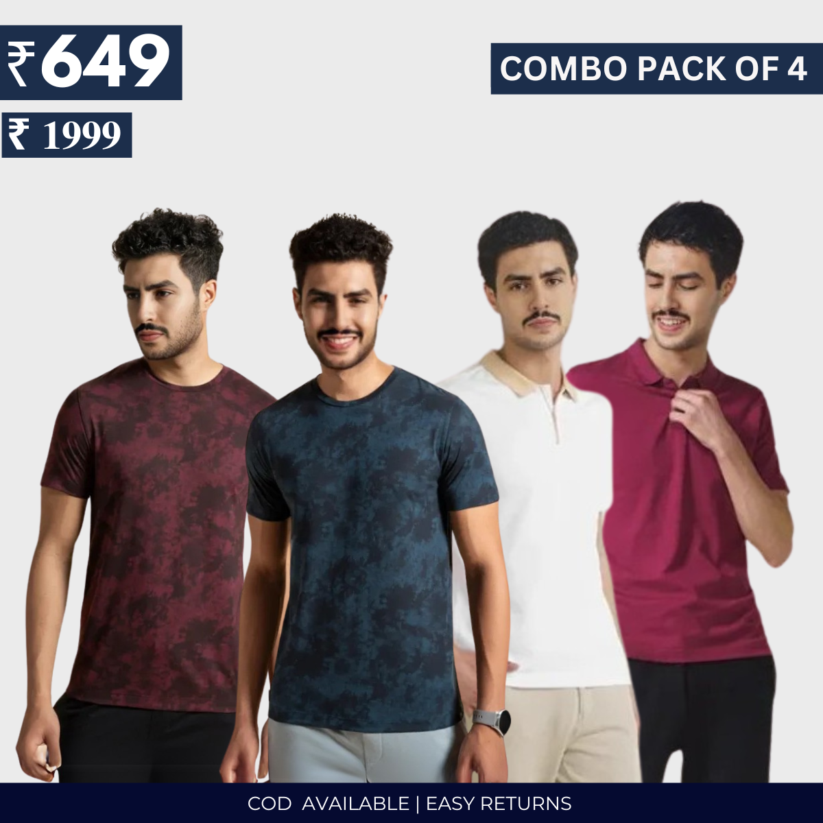 Combo Pack Of 4|Men's Style & Comfort Premium T-Shirts | Half Sleeves