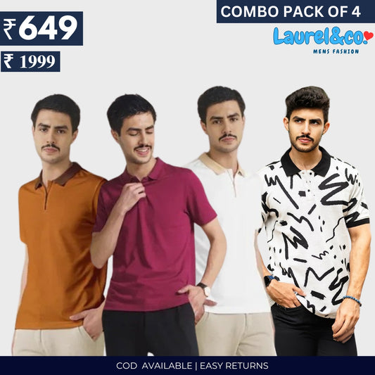 Combo Pack Of 4|Men's Style & Comfort Premium T-Shirts | Half Sleeves