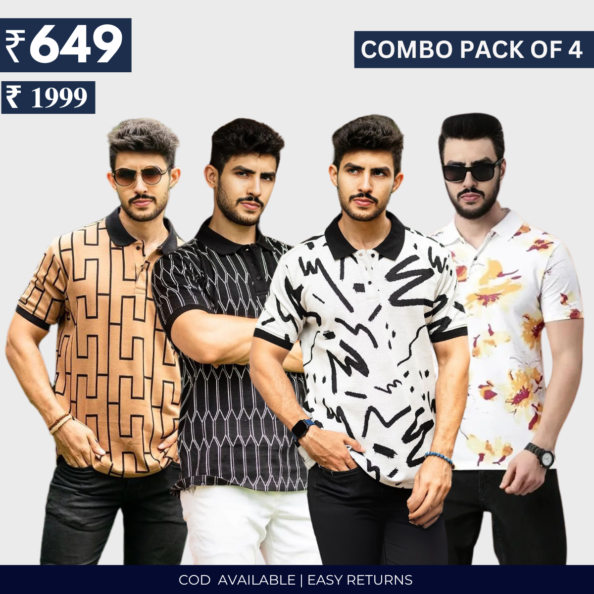 Combo Pack Of 4|Men's Style & Comfort Premium T-Shirts | Half Sleeves