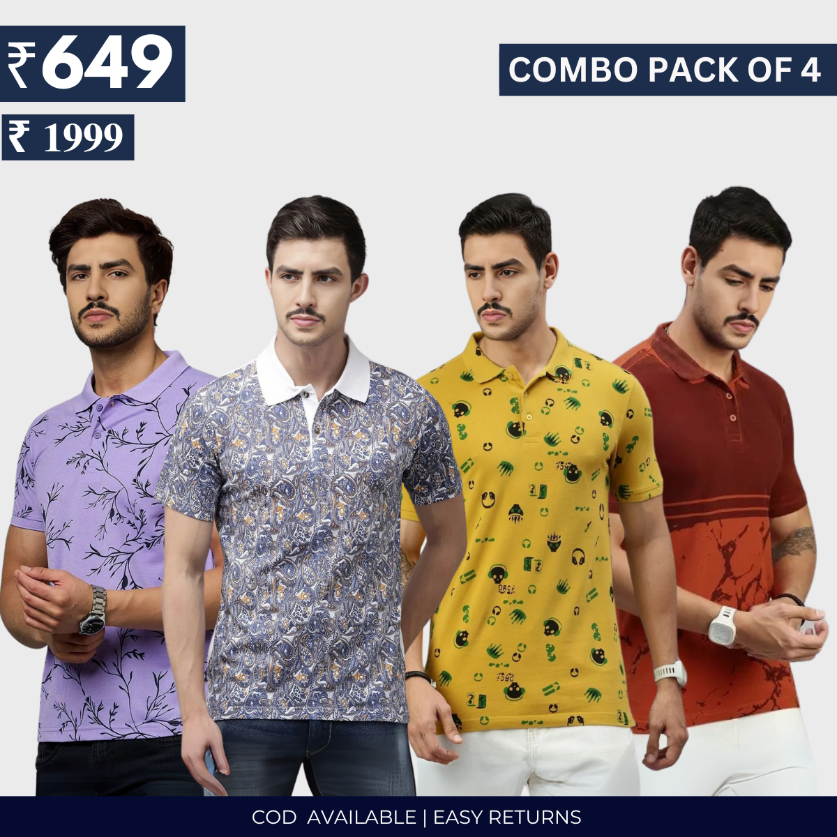 Combo Pack Of 4|Men's Style & Comfort Premium T-Shirts | Half Sleeves