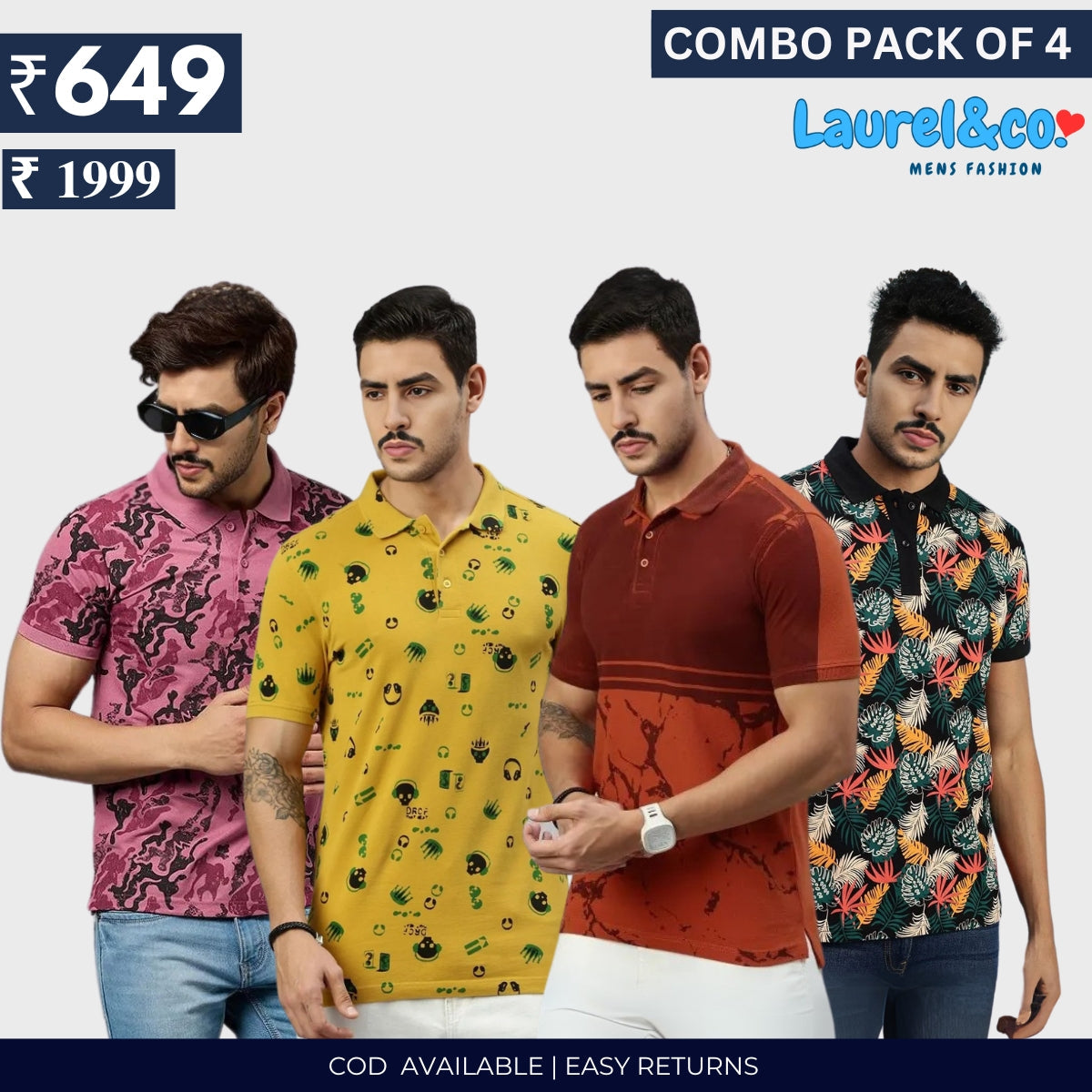 Combo Pack Of 4|Men's Style & Comfort Premium T-Shirts | Half Sleeves