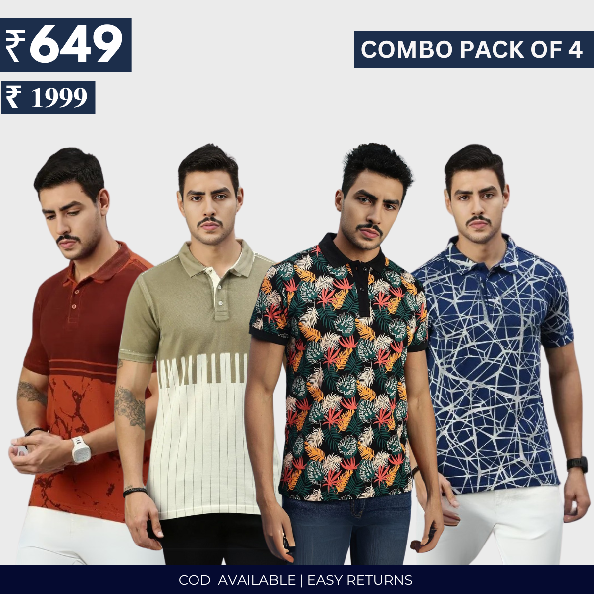 Combo Pack Of 4|Men's Style & Comfort Premium T-Shirts | Half Sleeves