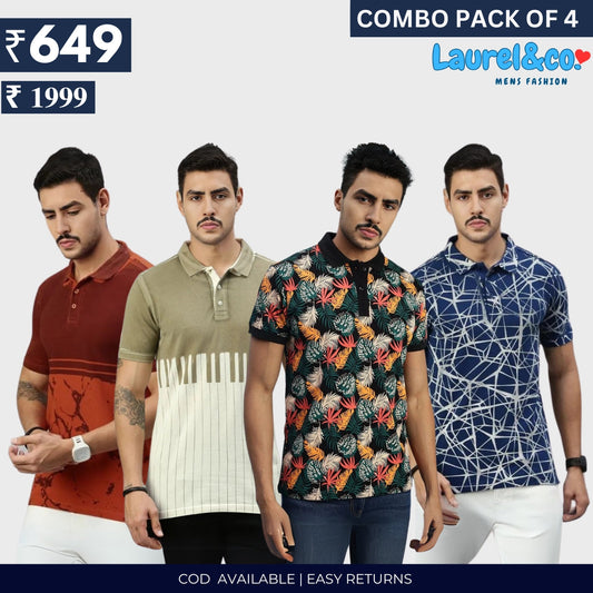 Combo Pack Of 4|Men's Style & Comfort Premium T-Shirts | Half Sleeves