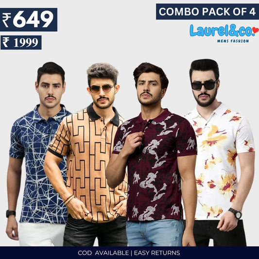 Combo Pack Of 4|Men's Style & Comfort Premium T-Shirts | Half Sleeves