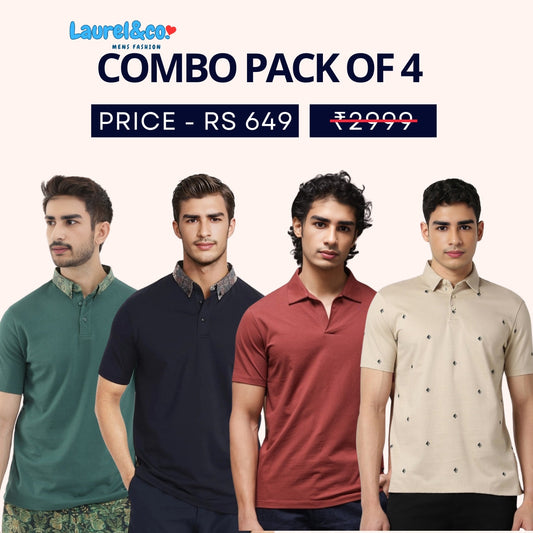 Combo Pack Of 4 | Men's Style & Comfort Premium T-Shirts | Half Sleeves