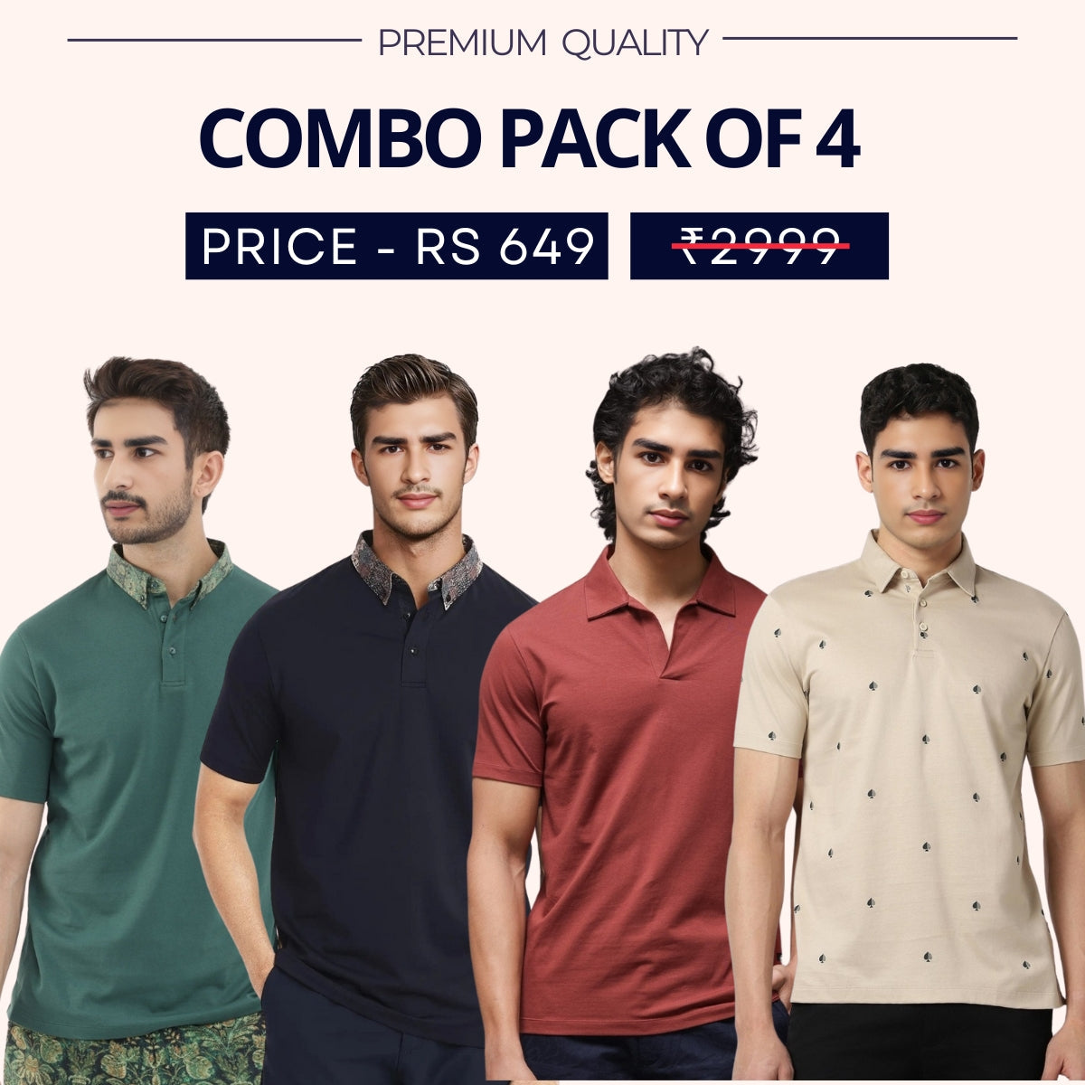 Combo Pack Of 4 | Men's Style & Comfort Premium T-Shirts | Half Sleeves