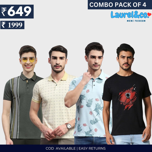 Combo Pack Of 4|Men's Style & Comfort Premium T-Shirts | Half Sleeves