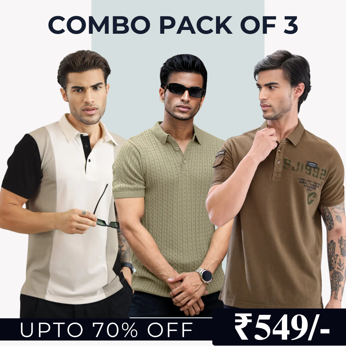 Men's Polo T-Shirts | Stylish & Comfortable | Combo Pack Of 3